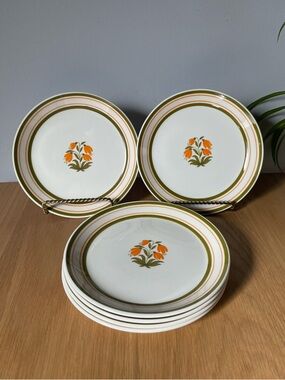 Vintage Johnson Brothers Ironstone Side Plates Orange Floral Motif Set of 6